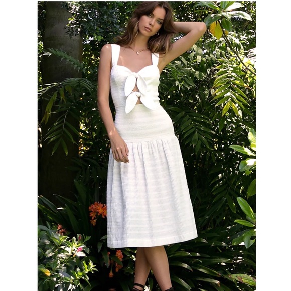 NWT Rebecca Vallance Cut Out Bow Seersucker Midi Dress Summer Resort US Size 2 - Picture 10 of 14